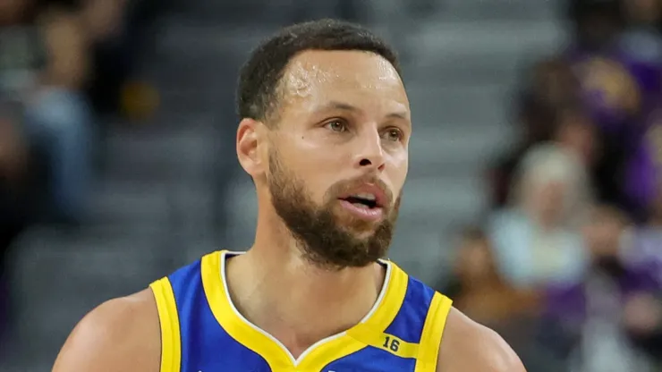 Stephen Curry #30 of the Golden State Warriors brings the ball up the court against the Los Angeles Lakers in the first quarter of their preseason game at T-Mobile Arena at T-Mobile Arena on October 15, 2024 in Las Vegas, Nevada. The Warriors defeated the Lakers 111-97. 
