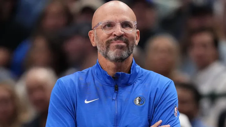 Head coach Jason Kidd of the Dallas Mavericks looks on as they play the San Antonio Spurs during the first quarter of the game at American Airlines Center on October 24, 2024 in Dallas, Texas. 
