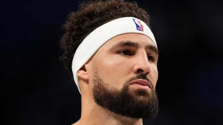 Klay Thompson #31 of the Dallas Mavericks looks on while playing the San Antonio Spurs during the third quarter
