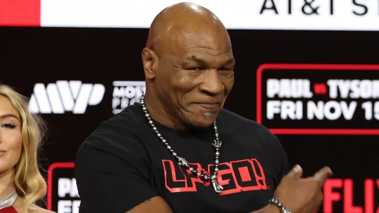 Mike Tyson and Jake Paul attend Fanatics Fest Press Conference at Javits Center on August 18, 2024 in New York City.
