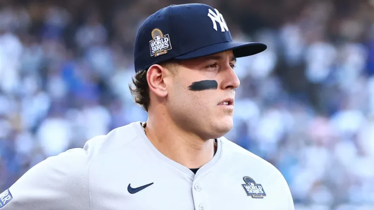 Anthony Rizzo #48 of the New York Yankees is introduced before Game One of the 2024 World Series against the Los Angeles Dodgers at Dodger Stadium on October 25, 2024 in Los Angeles, California.
