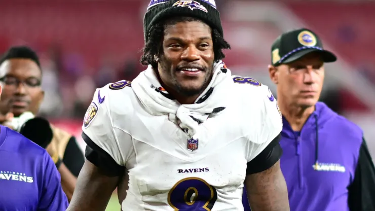 Lamar Jackson #8 of the Baltimore Ravens reacts as he walks to the locker following the game against the Tampa Bay Buccaneers at Raymond James Stadium on October 21, 2024 in Tampa, Florida. Baltimore defeated Tampa Bay 41-31.
