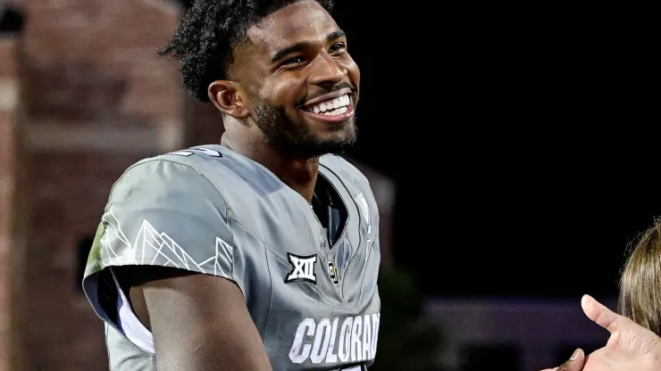 Shedeur Sanders #2 of the Colorado Buffaloes greets fans after a win in a game against the Cincinnati Bearcats at Folsom Field on October 26, 2024 in Boulder, Colorado.
