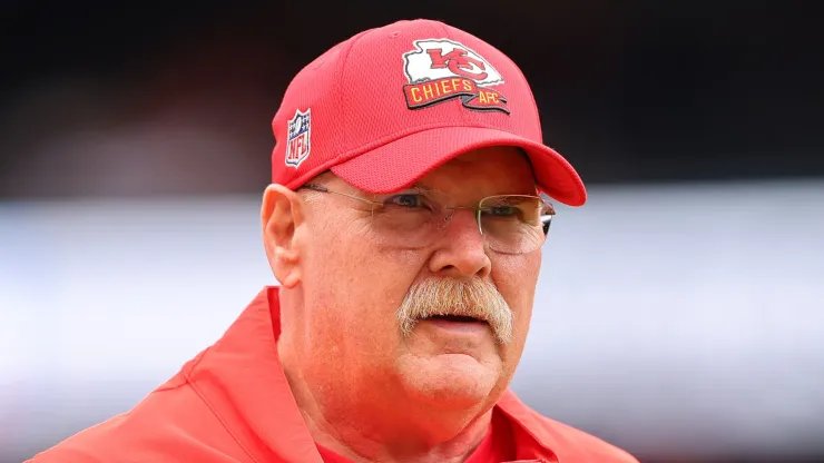 Head coach Andy Reid of the Kansas City Chiefs looks on prior to a preseason game against the Chicago Bears at Soldier Field on August 13, 2022 in Chicago, Illinois.
