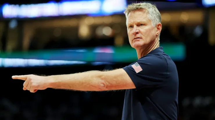 USA head coach Steve Kerr gestures during the second half of an exhibition game between the United States and Australia in 2024.
