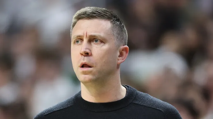 Head coach Jake Diebler of the Ohio State Buckeyes looks on during the first half of the game against the Michigan State Spartans at Breslin Center on February 25, 2024 in East Lansing, Michigan.
