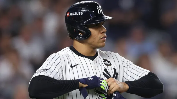 Juan Soto #22 of the New York Yankees walks during the first inning of Game Five of the 2024 World Series against the Los Angeles Dodgers at Yankee Stadium on October 30, 2024 in the Bronx borough of New York City. 
