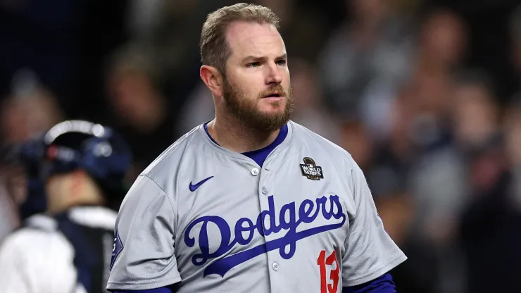 Max Muncy #13 of the Los Angeles Dodgers strikes out during the eighth inning of Game Four of the 2024 World Series against the New York Yankees at Yankee Stadium on October 29, 2024 in the Bronx borough of New York City.
