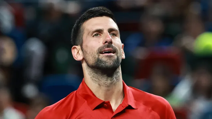 Novak Djokovic reacts during the Shanghai Masters 
