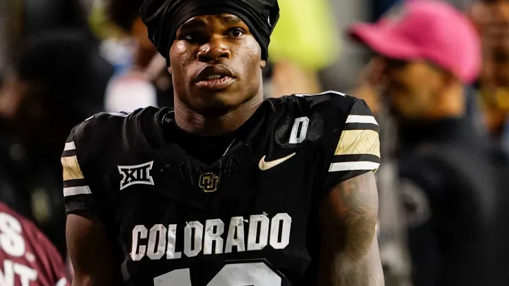 Colorado Buffaloes wide receiver Travis Hunter (12) walks to the locker room to have an injury checked out during the first half of the football game between Colorado and Kansas State in Boulder, CO.
