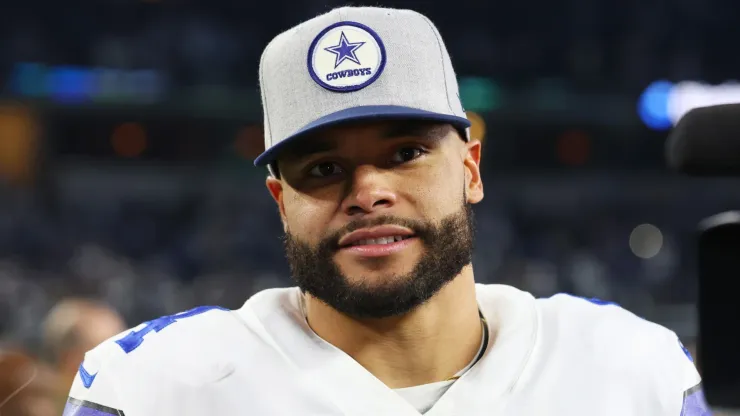 Dak Prescott #4 of the Dallas Cowboys looks on after a game against the Indianapolis Colts at AT&T Stadium on December 04, 2022.
