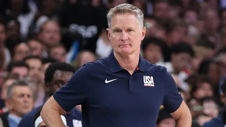 Head coach Steve Kerr of Team United States looks on during a Men's Group Phase - Group C game between the United States and South Sudan on day five of the Olympic Games Paris 2024.
