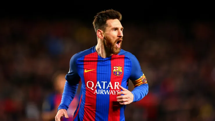  Lionel Messi of Barcelona celebrates 
