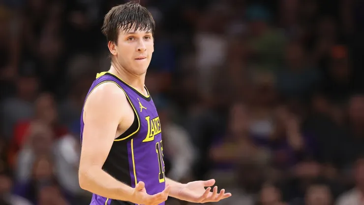 Austin Reaves #15 of the Los Angeles Lakers reacts during the second half of the NBA game at Footprint Center
