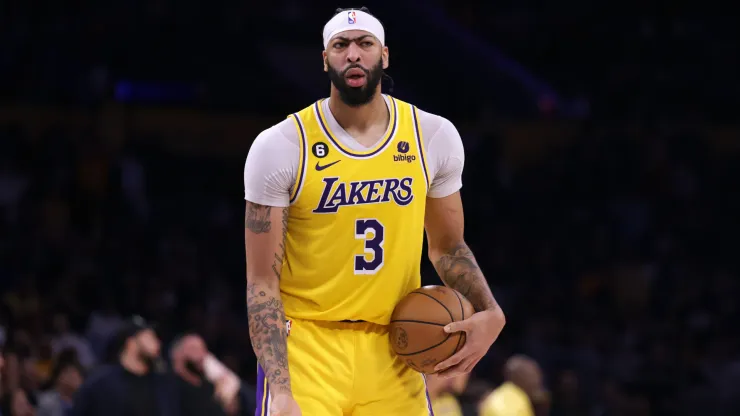 Anthony Davis #3 of the Los Angeles Lakers reacts to his foul during a 108-102 Lakers win over the Minnesota Timberwolves
