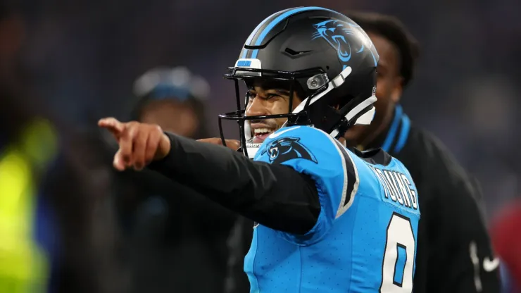 Bryce Young of Carolina Panthers reacts during the NFL Munich Game 2024 between New York Giants and Carolina Panthers at Allianz Arena on November 10, 2024 in Munich, Germany.
