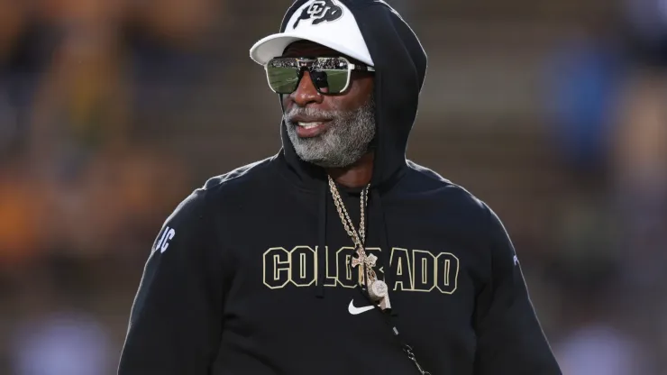 Head coach Deion Sanders of the Colorado Buffaloes looks on prior to the game against the North Dakota State Bison at Folsom Field on August 29, 2024 in Boulder, Colorado. 