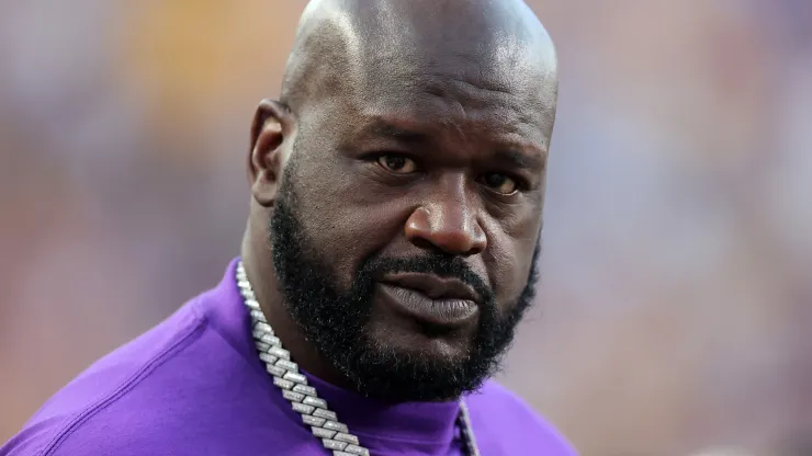 American former basketball player Shaquille O'Neal reacts before a game against the Mississippi Rebels at Tiger Stadium on October 12, 2024 in Baton Rouge, Louisiana.
