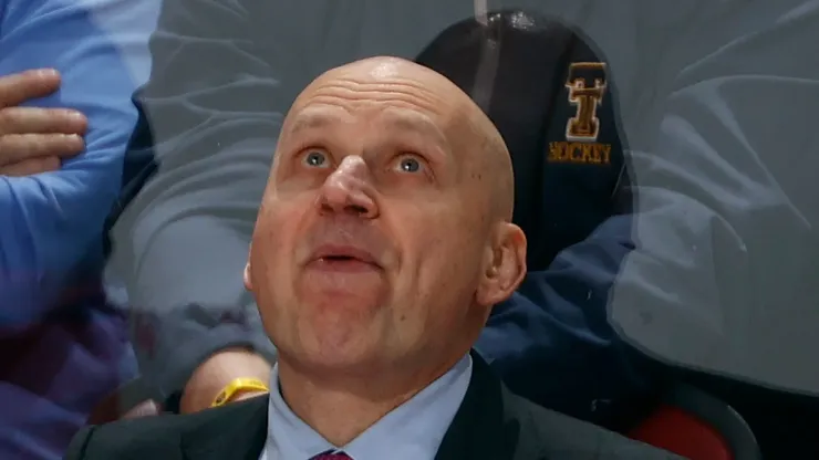 Head coach Derek Lalonde of the Detroit Red Wings watches a replay during second period action against the Florida Panthers at the Amerant Bank Arena on January 17, 2024 in Sunrise, Florida.
