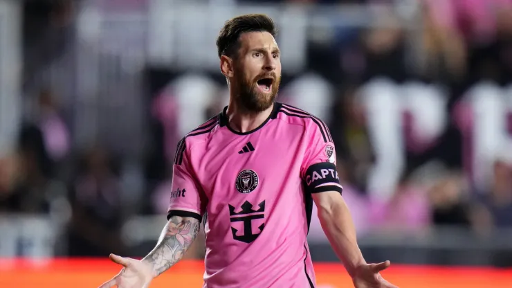 Lionel Messi of Inter Miami reacts during the match against Atlanta United for the 2024 MLS Cup Playoffs
