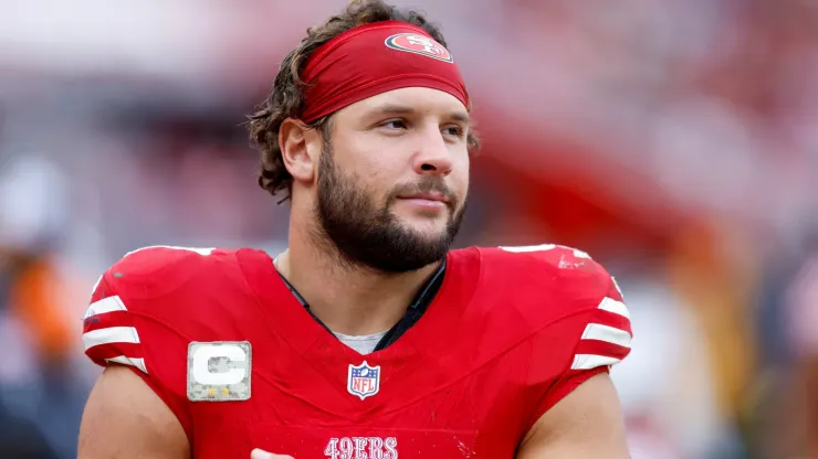 Nick Bosa #97 of the San Francisco 49ers looks on during the third quarter of a game against the Seattle Seahawks at Levi's Stadium on November 17, 2024 in Santa Clara, California.
