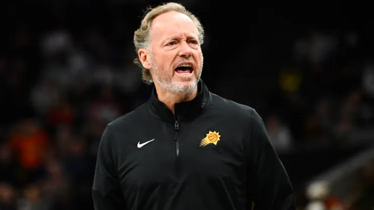 Phoenix Suns head coach Mike Budenholzer looks on during the first half of a Emirates NBA Cup game against the Utah Jazz at Delta Center 
