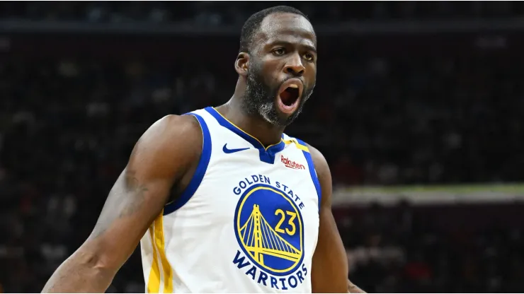  Draymond Green #23 of the Golden State Warriors reacts during the second quarter against the Cleveland Cavaliers at Rocket Mortgage Fieldhouse on November 08, 2024 in Cleveland, Ohio.
