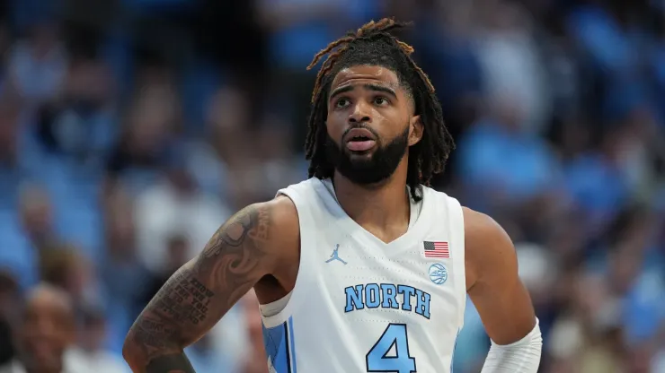  RJ Davis #4 of the North Carolina Tar Heels looks on during the game against the Elon Phoenix at the Dean E. Smith Center on November 04, 2024
