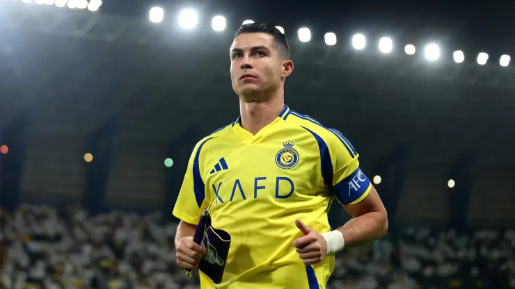 Cristiano Ronaldo of Al-Nassr walks out during the AFC Champions League Elite match between Al-Nassr FC and Al Ain FC at Al-Awaal Park on November 05, 2024 in Riyadh, Saudi Arabia.
