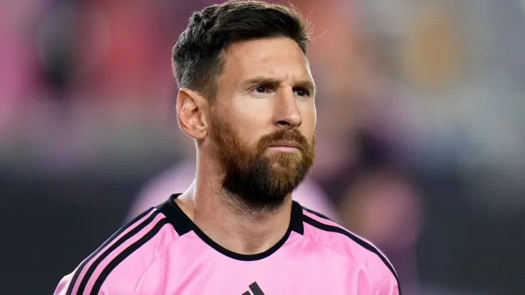 Lionel Messi #10 of Inter Miami looks on prior to the match against the Atlanta United during round one of the 2024 MLS Playoffs at Chase Stadium
