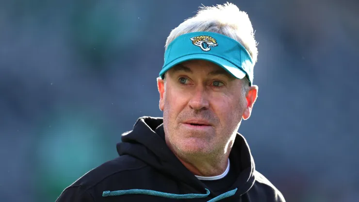 Head coach Doug Pederson of the Jacksonville Jaguars looks on prior to a game against the Philadelphia Eagles at Lincoln Financial Field on November 03, 2024 in Philadelphia, Pennsylvania.
