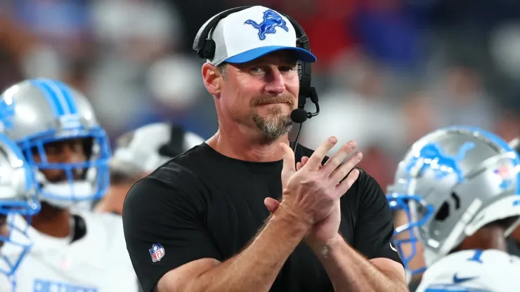 Head coach Dan Campbell of the Detroit Lions during the second half of a preseason game against the New York Giants at MetLife Stadium on August 8, 2024.
