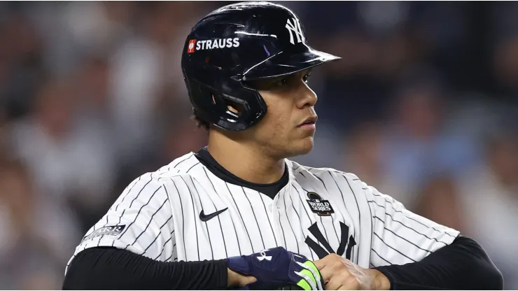 Juan Soto #22 of the New York Yankees walks during the first inning of Game Five of the 2024 World Series against the Los Angeles Dodgers at Yankee Stadium on October 30, 2024 in the Bronx borough of New York City.
