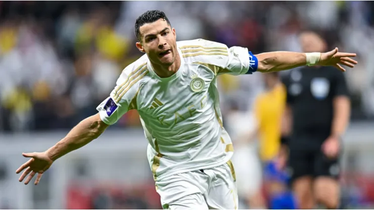 Cristiano Ronaldo of Al Nassr FC celebrates after scoring a goal during the AFC Champions League elite west football match.
