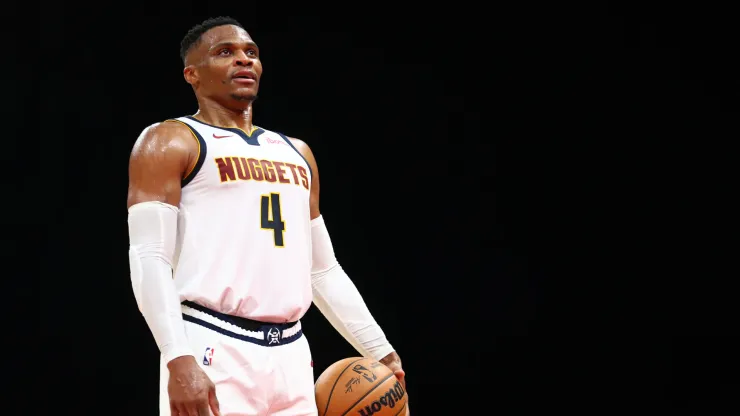 Russel Westbrook of Denver Nuggets looks on during the NBA match between Denver Nuggets and Boston Celtics
