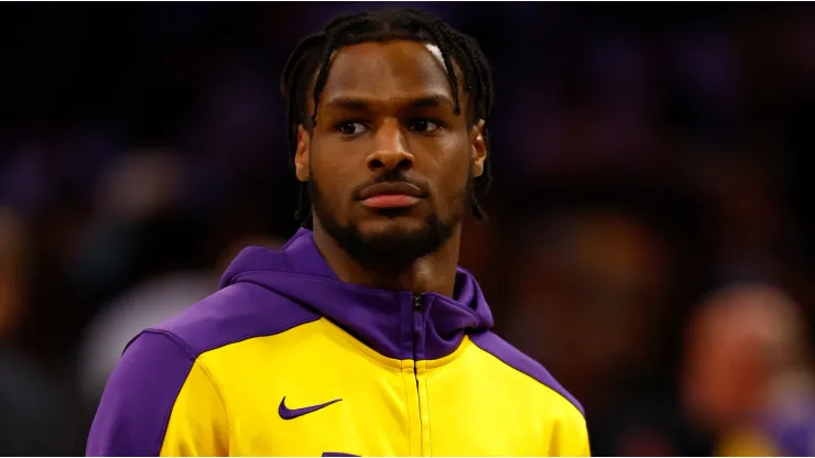 Bronny James #9 of the Los Angeles Lakers at Crypto.com Arena on November 10, 2024 in Los Angeles, California. 
