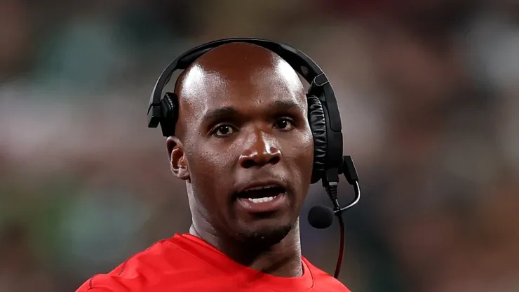 Head coach DeMeco Ryans of the Houston Texans looks on against the New York Jets at MetLife Stadium on October 31, 2024 in East Rutherford, New Jersey. 
