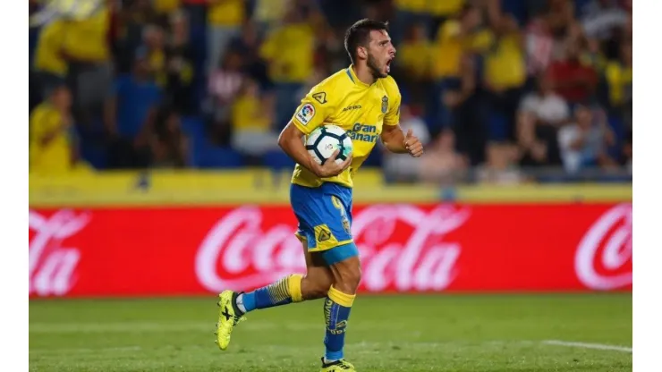 Foto de Calleri festejando un gol en Las Palmas.
