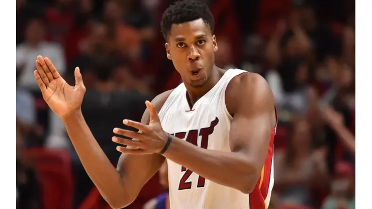 NBA: Phoenix Suns at Miami Heat - Mar 21, 2017; Miami, FL, USA; Miami Heat center Hassan Whiteside (21) reacts after being fouled and making the shot against the Phoenix Suns during the second half at American Airlines Arena. The Miami Heat defeat the Phoenix Suns 112-97. Mandatory Credit: Jasen Vinlove-USA TODAY Sports
