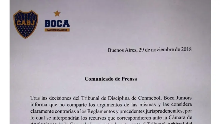 Comunicado de Boca.
