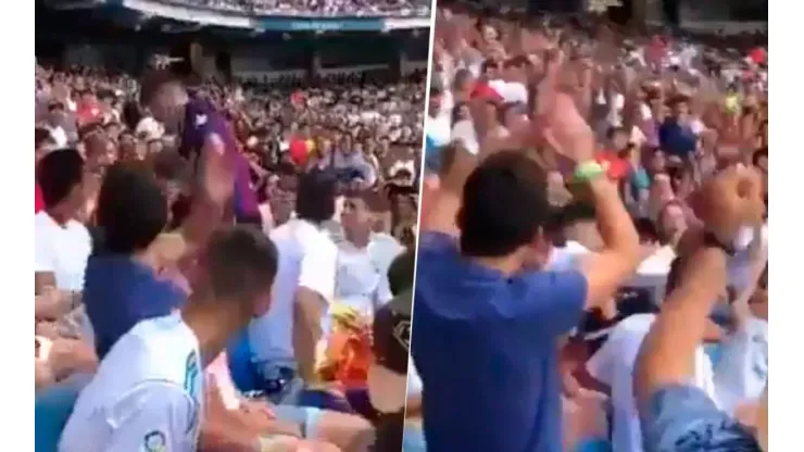 El mal momento que vivió un hincha del Barcelona en el Bernabéu.
