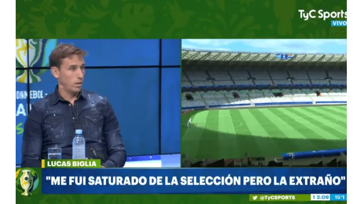 Foto de la entrevista de Lucas Biglia.
