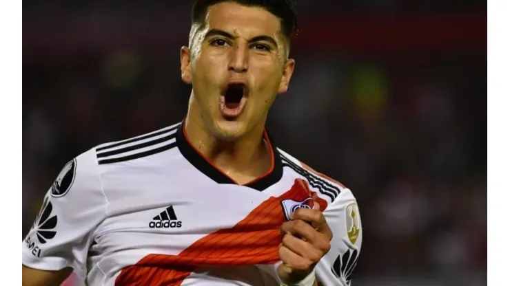 Exequiel Palacios gritando un gol en River.
