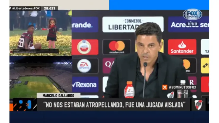 Foto de la conferencia de prensa de Marcelo Gallardo.
