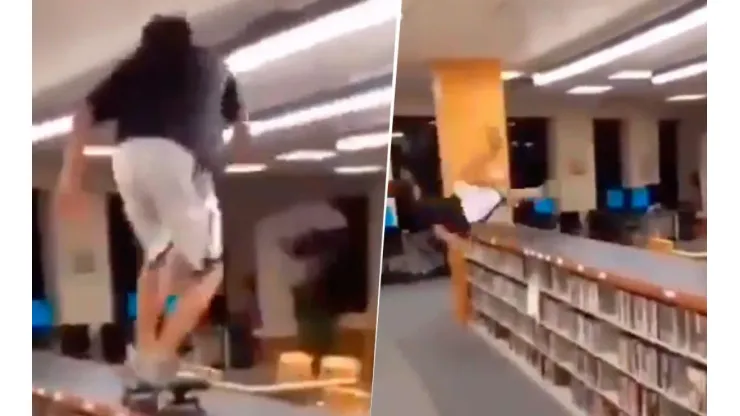 Video viral: nunca andes en skate en esta biblioteca diabólica