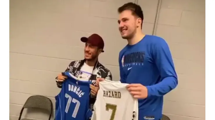 Luka Doncic se topó con Eden Hazard y lo hizo ver como un gnomo de jardín