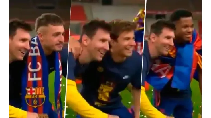 Video: Messi se quedó quieto y todos los 'jóvenes' del Barcelona se sacaron fotos con él