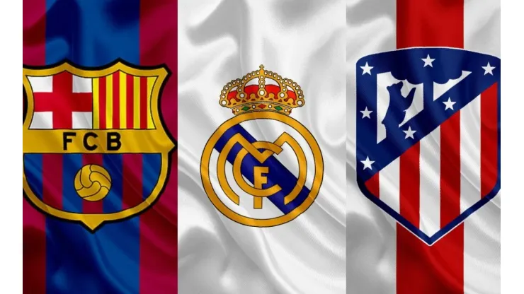 Escudos de Barcelona, Real Madrid, Atlético.
