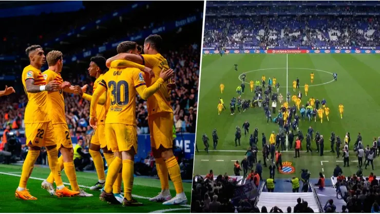 El festejo del Barcelona en el campo de juego del RCD Espanyol terminó en escándalo. @FCBarcelona
