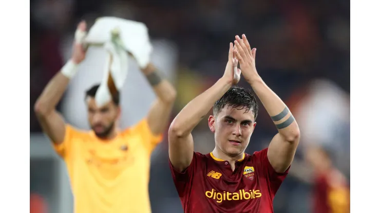 ROME, ITALY - APRIL 20: Paulo Dybala of AS Roma applauds their fans after the UEFA Europa League Quarterfinal Second Leg match between AS Roma and Feyenoord at Stadio Olimpico on April 20, 2023 in Rome, Italy. (Photo by Paolo Bruno/Getty Images)
